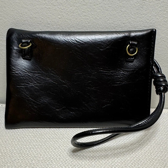 Black Faux Leather Wristlet with Gold Zipper - Picture 2 of 4